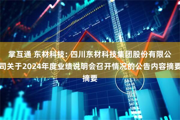 掌互通 東材科技: 四川東材科技集團(tuán)股份有限公司關(guān)于2024年度業(yè)績(jī)說(shuō)明會(huì)召開(kāi)情況的公告內(nèi)容摘要