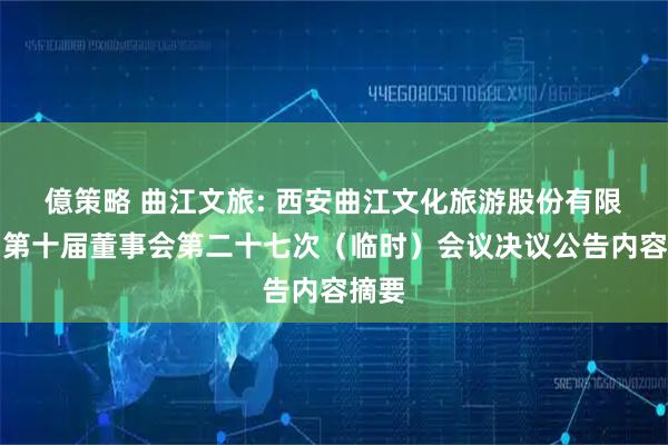 億策略 曲江文旅: 西安曲江文化旅游股份有限公司第十屆董事會第二十七次（臨時）會議決議公告內(nèi)容摘要